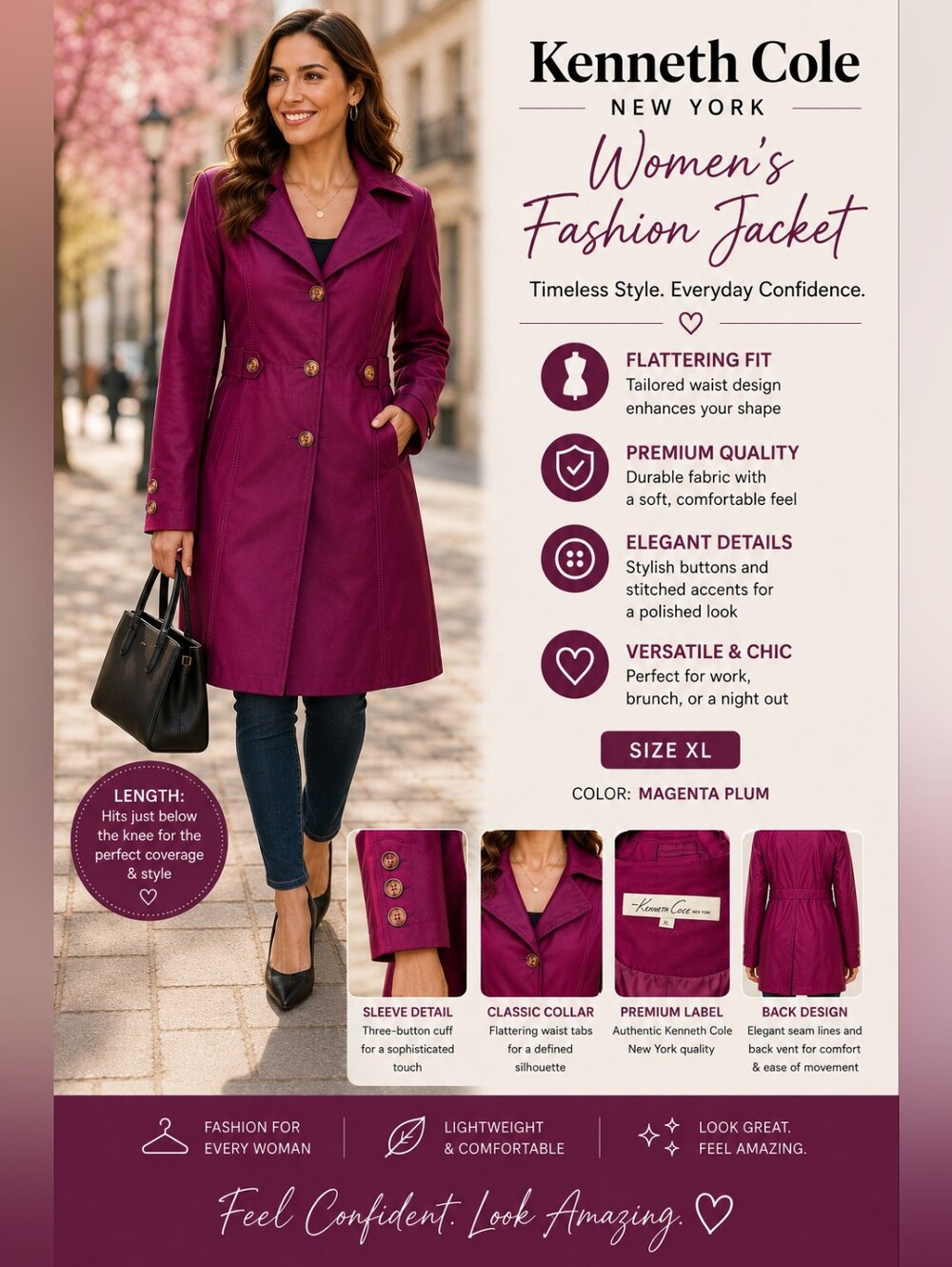 Kenneth Cole Women's Magenta Plum Fashion Jacket